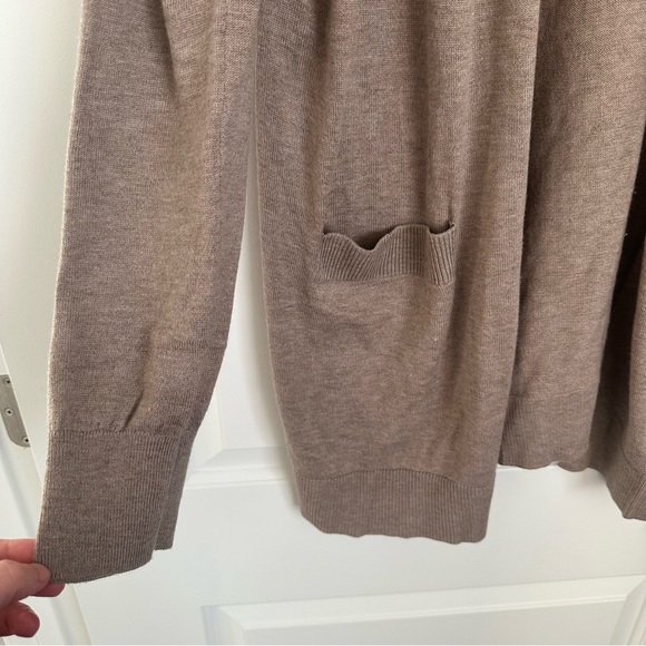 Women's Tan Open Front Cashmere Blend Cardigan Sweater - Picture 6 of 6